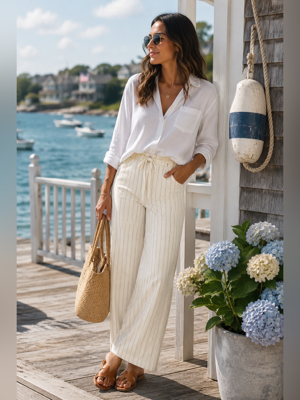 NWT Haver & Blair Linen Blend Wide Leg Pinstripe Pants S